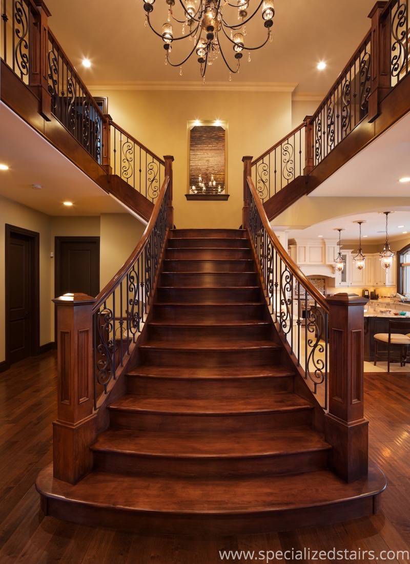 Custom Maple Flare Staircase with elegant spindles.